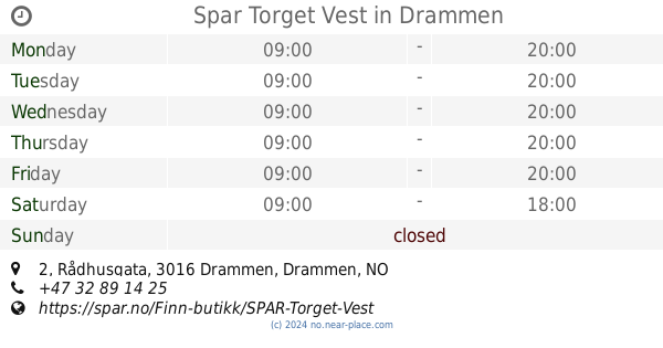 Transplant Blow Centimeter 🕗 Spar Torget Vest Drammen opening times, 2, Rådhusgata, tel. +47 32 89 14  25